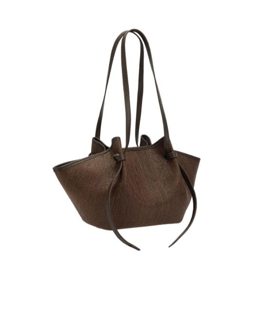 Yuzefi Brown Mochi Woven Raffia Tote Bag