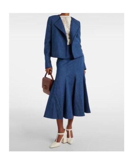 Gabriela Hearst Blue Amy Flared Cotton And Linen Midi Skirt