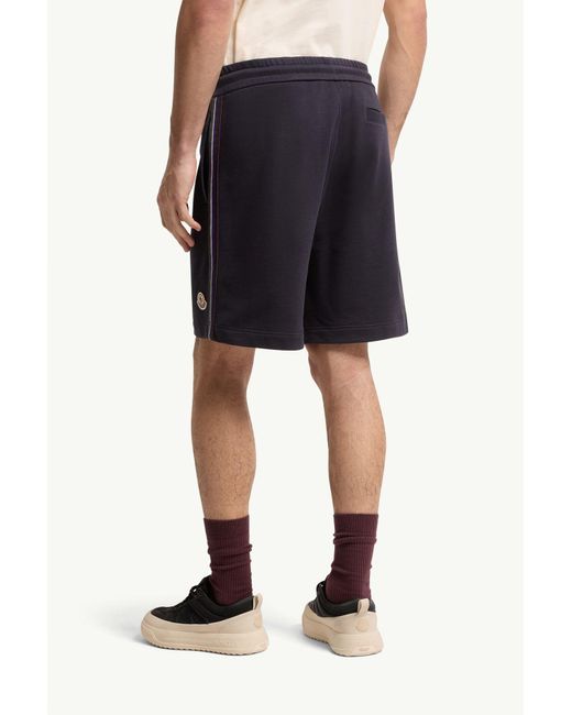 Moncler Blue Striped Trim Cotton Fleece Shorts for men