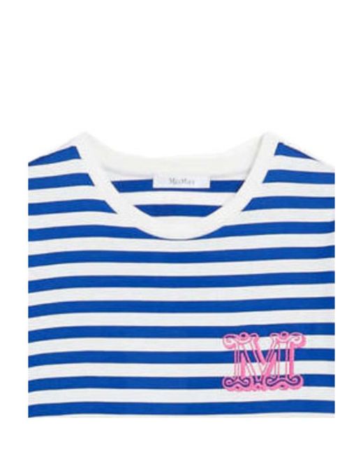 Max Mara Blue Ginnico Striped Logo Embroidered T-Shirt