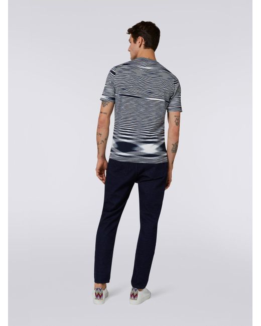 Missoni Gray Stripe-Printed Short-Sleeved Crewneck T-Shirt for men
