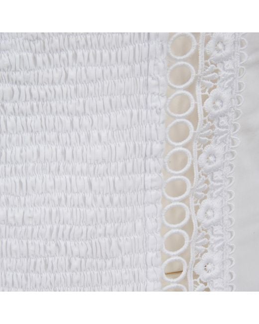Charo Ruiz White Ibiza Smocked Lace Trim Top