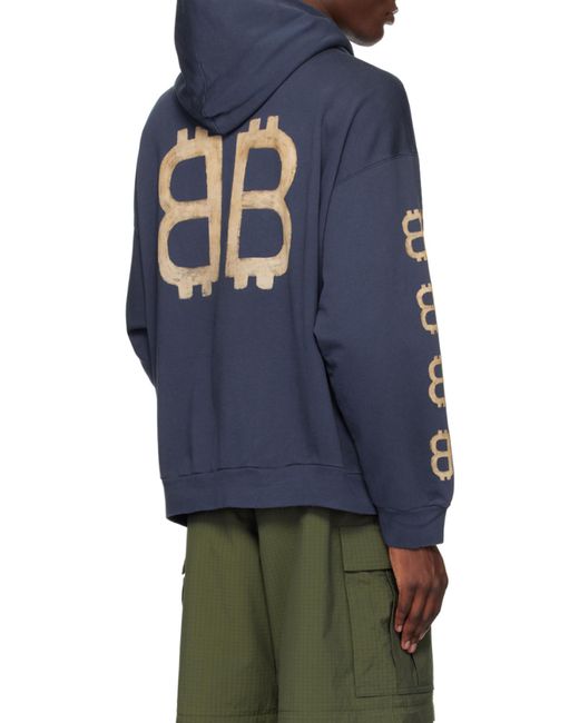Balenciaga Blue Bb Crypto Logo Printed Hoodie
