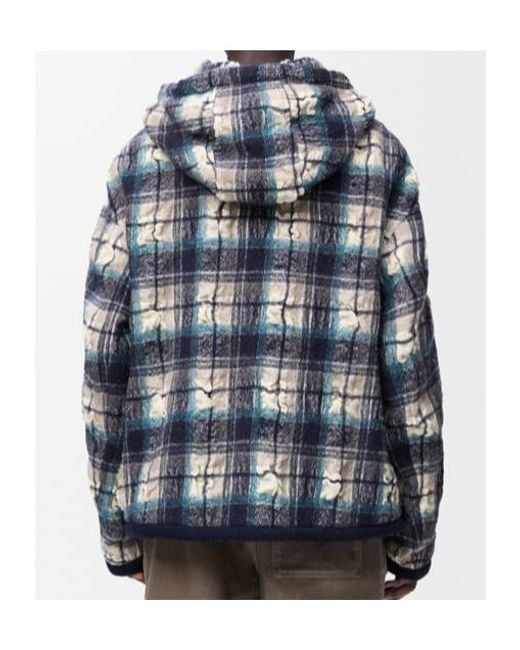 Loewe Blue Textured Check Hooded Jacket for men