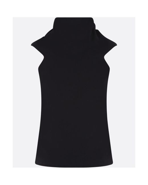 Quira Black Cowl-Neck Short-Sleeve Knitted Top