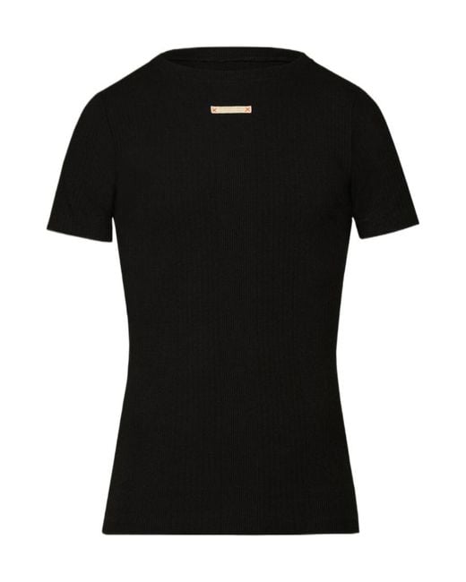 Maison Margiela Black Logo Patch Knitted T-Shirt for men