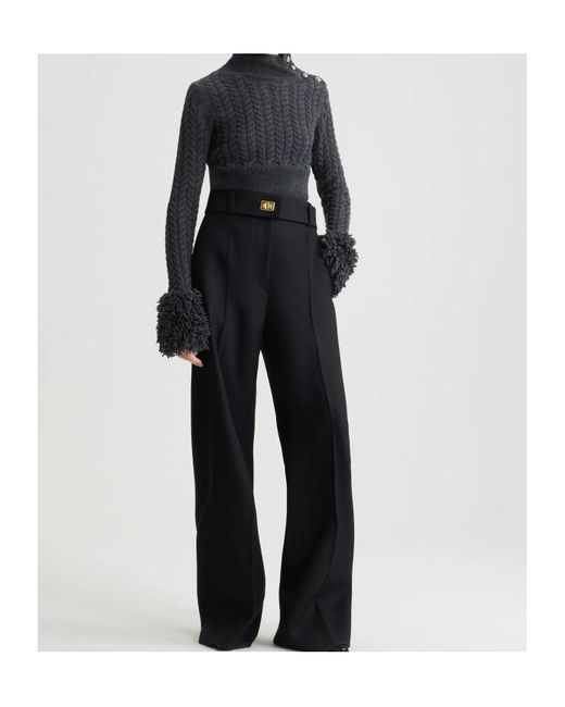 Patou Black Turtleneck Fringed-Trim Knit Sweater
