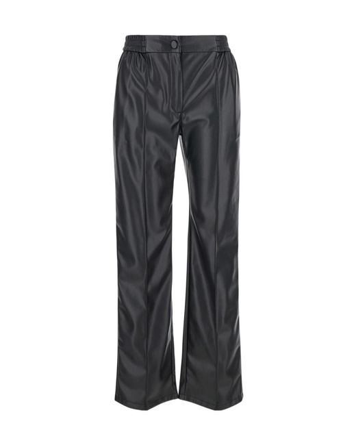 Twinset Gray Oval-T Plaque Faux-Leather Trousers