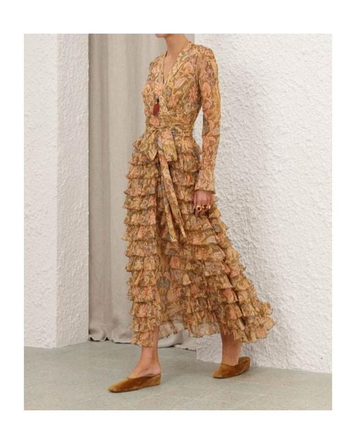 Zimmermann Natural Valiant Ruffle Wrap Dress