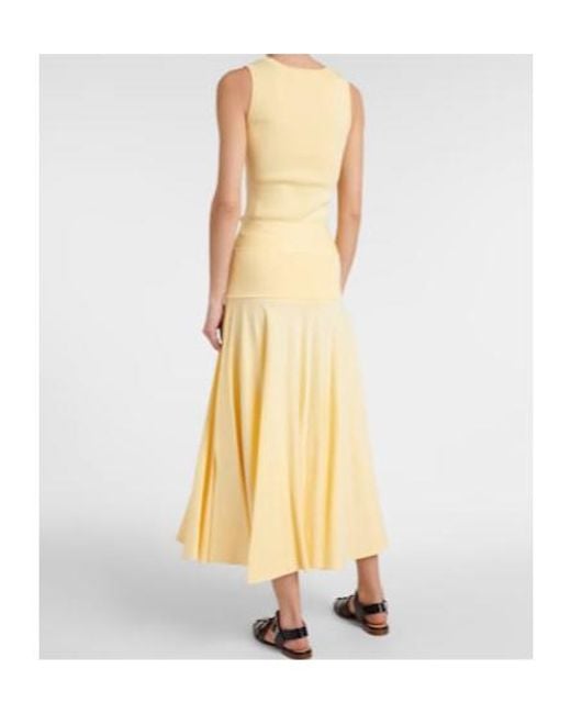 Plan C Yellow Pleated Knit Midi Skirt