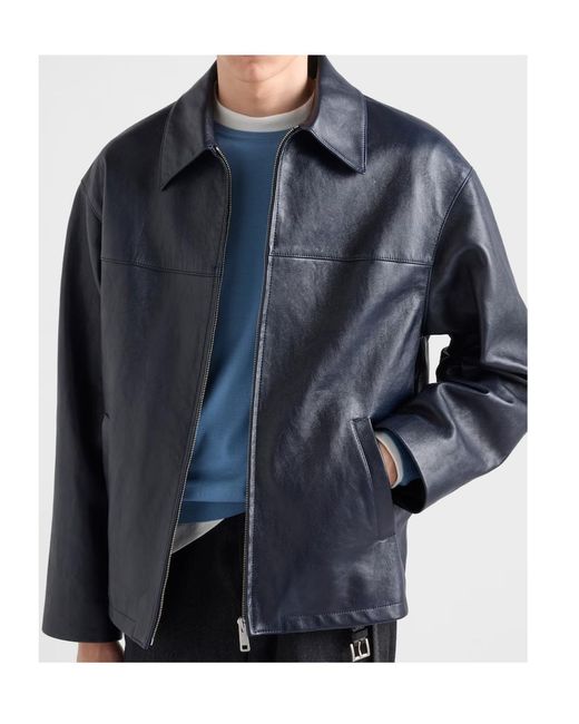 Prada Blue Nappa Leather Jacket for men
