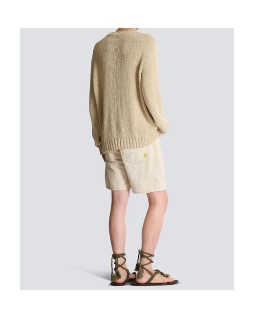 Balmain Natural Textured Crew Neck Knitted Sweater for men