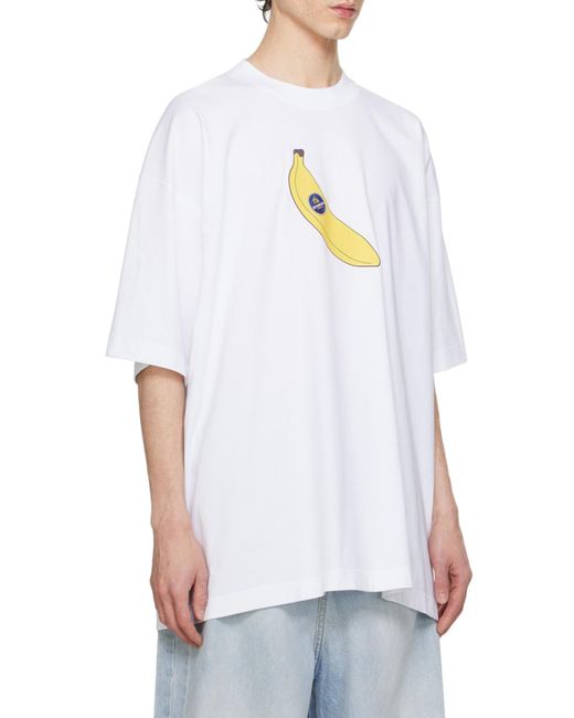 Vetements White Banana-Printed Oversized T-Shirt for men