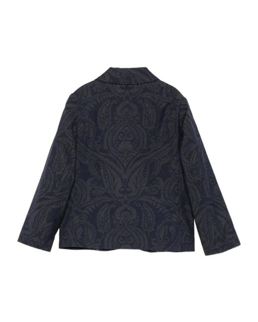 Etro Blue Paisley-Pattern Virgin-Wool Blazer