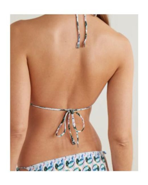 Tory Burch Blue Printed String Bikini Top