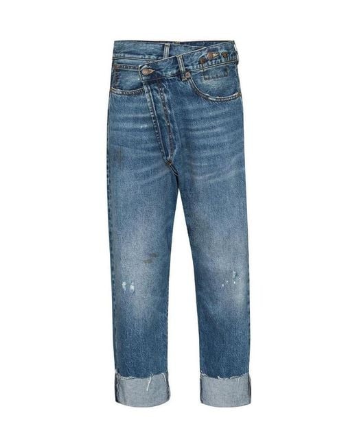 R13 Blue Crossover Cropped Jeans