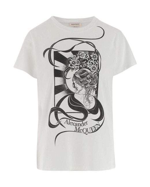 McQueen White Graphic-Print Short-Sleeve T-Shirt