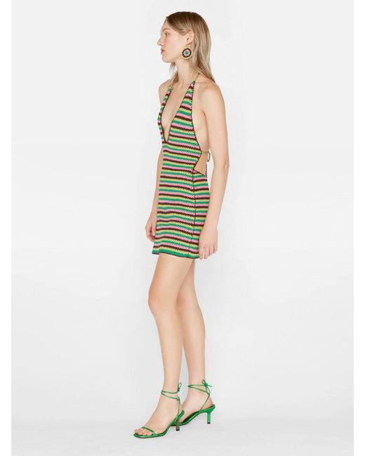 FRAME Green Crochet Neck Mini Dress