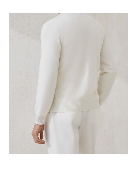 Brunello Cucinelli White Button-Front V-Neck Cardigan for men