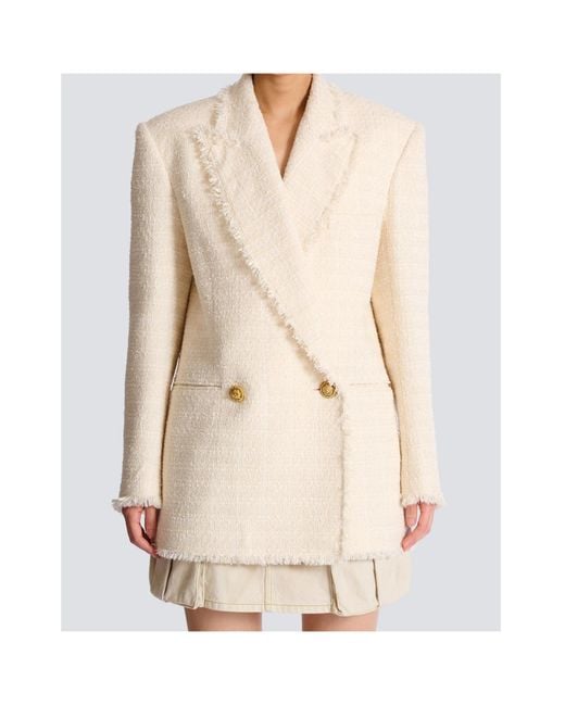 Balmain White Double-Breasted Fringed Trim Jacket