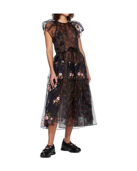 Simone Rocha Black Sheer Puff Sleeve And Ruffle Dress