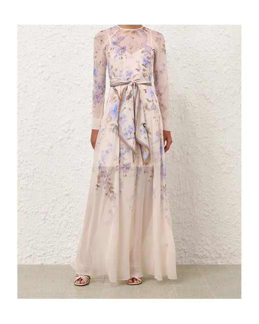 Zimmermann Multicolor Luna Floral Print Tie Maxi Dress
