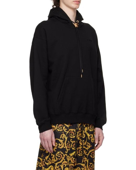 Versace Black Medusa Head Detailed Drawstring Hoodie for men
