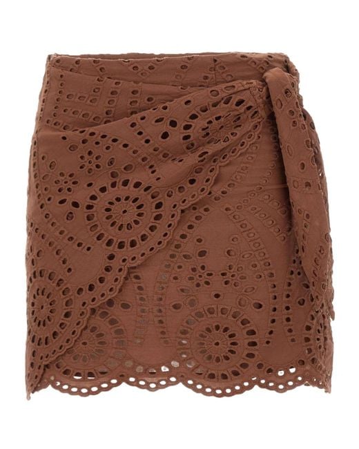 Mc2 Saint Barth Brown Broderie Anglaise Mini Skirt