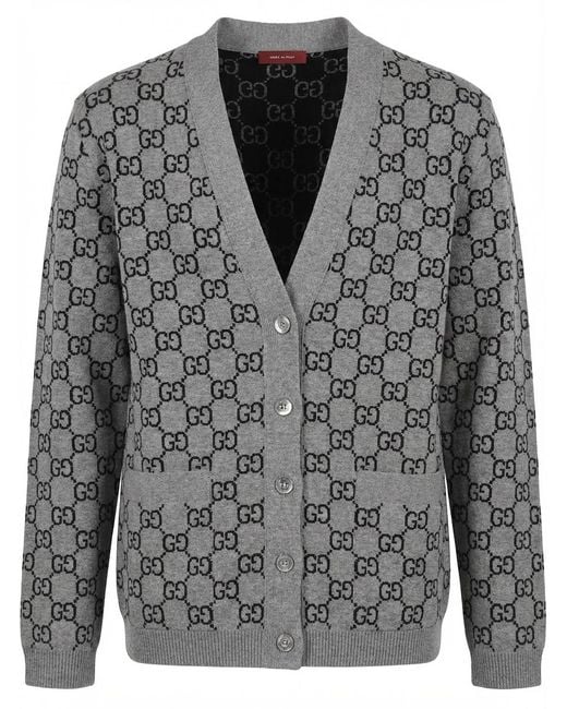 Gucci Gray Monogrammed Button-Up Cardigan