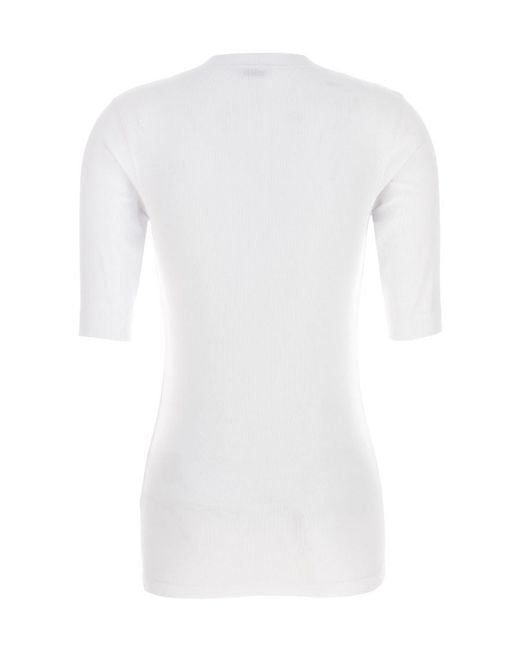 Brunello Cucinelli White Deep V-Neck Ribbed Top