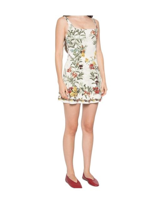 Alice + Olivia White Floral-Print Square-Neck Mini Dress