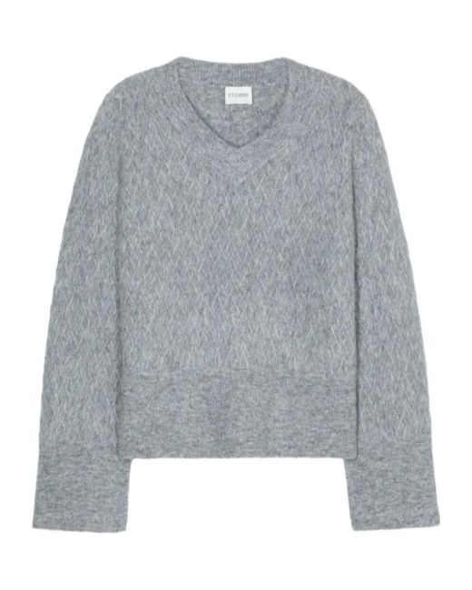 Closed Gray Patterned V-Neck Sweater