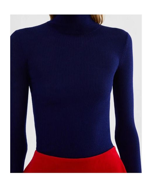 Jil Sander Blue Lightweight Wool High-Neck Sweater