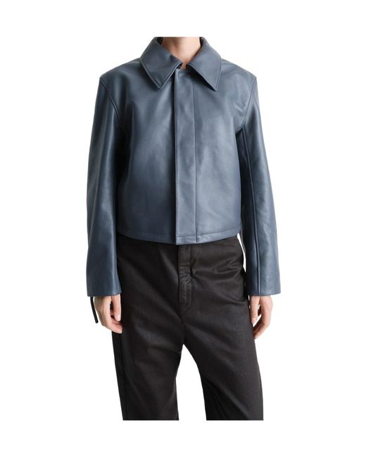 Lemaire Gray Cropped Leather Jacket