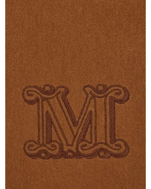 Max Mara Brown Logo Embroidered Fringed Edge Scarf