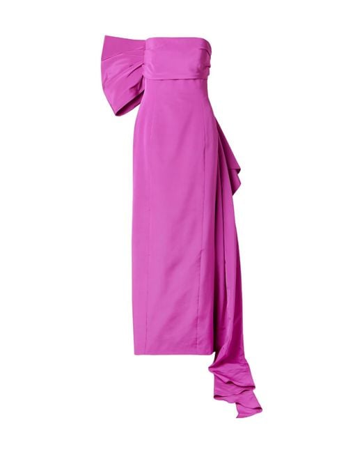 Oscar de la Renta Purple Bow-Embellished Strapless Cotton-Blend Faille Gown
