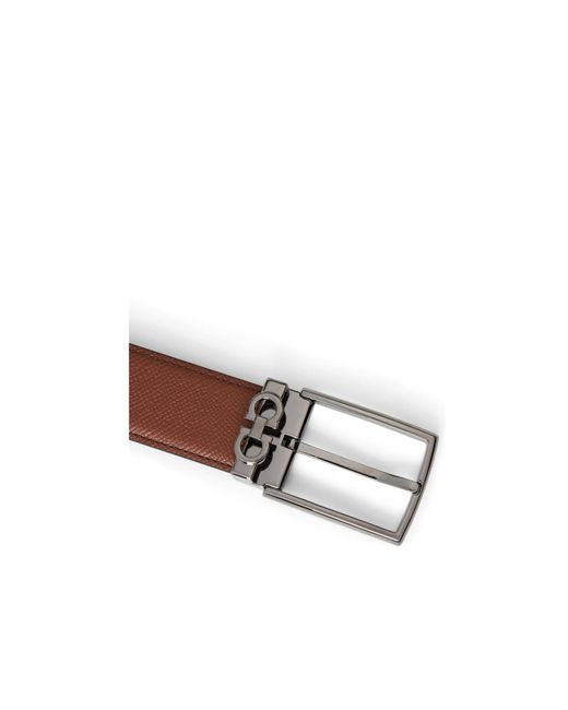 Ferragamo White Reversible Grained Leather Belt for men