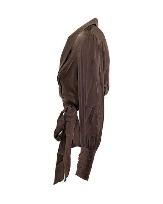 Zimmermann Brown Cropped Silk Wrap Top