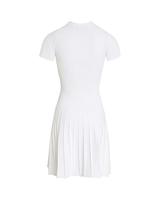 Balmain White Pleated Ribbed-Knit Mini Dress