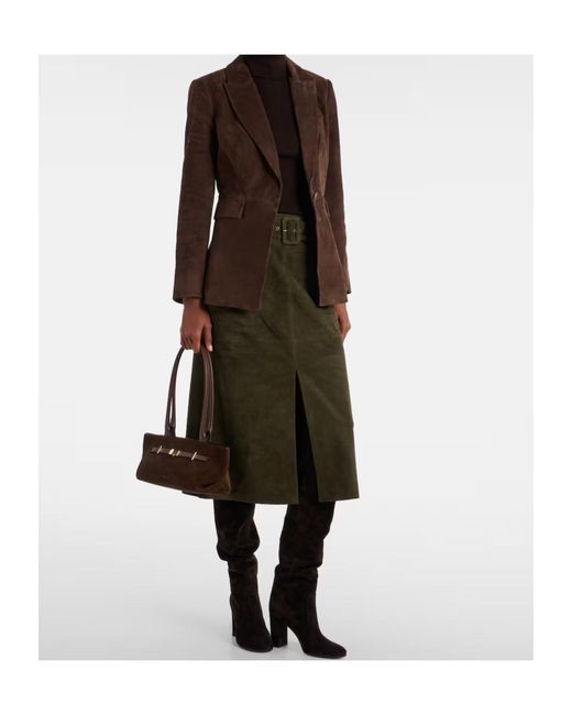 Veronica Beard Green Alexie Belted Suede Midi Skirt