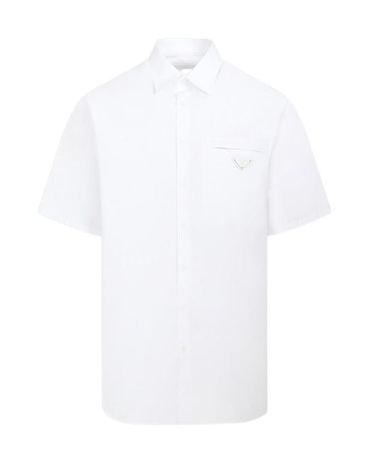 Prada White Triangle Enamel Logo Buttoned Shirt for men