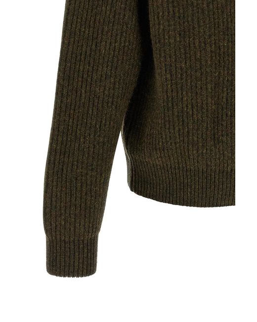Jil Sander Green Ribbed Half-Zip Sweater for men