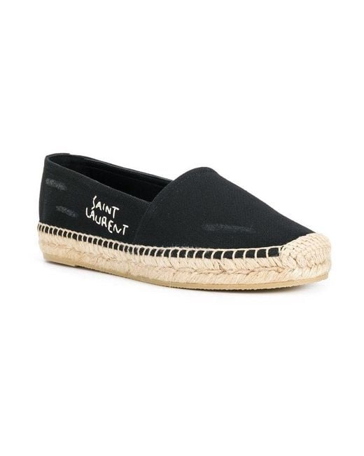 Saint Laurent Black Logo Embroidery Straw Shoes
