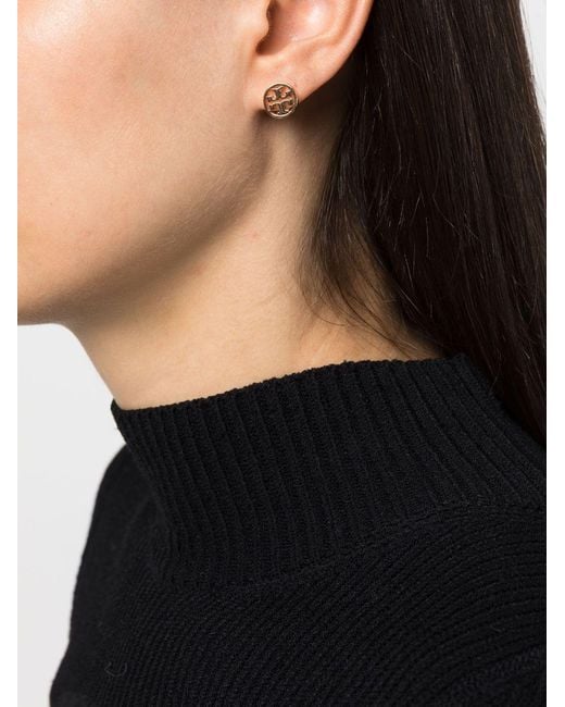 Tory Burch Metallic Miller Double T Logo Plaque Stud Earrings