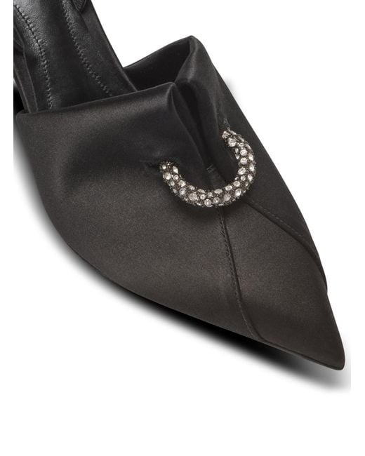 Balmain Black Piercing Detailed Satin Slingback Pumps