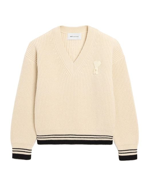 AMI Natural Long-Sleeved V-Neck Jumper for men