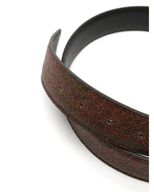 Etro White Logo Buckled Paisley Print Reversible Belt for men