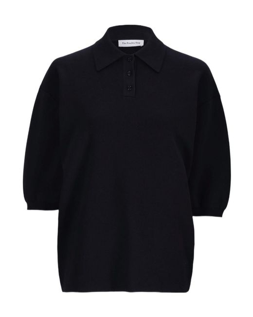 Frankie Shop Blue Nola Knit Polo Top