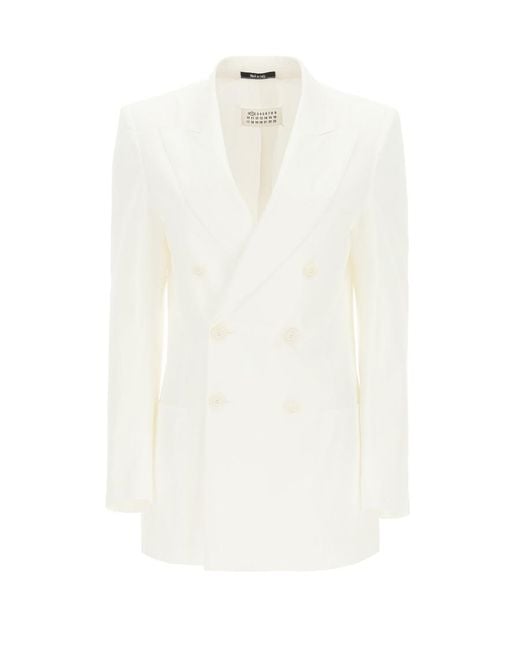 Maison Margiela White Double-Breasted Tailored Blazer