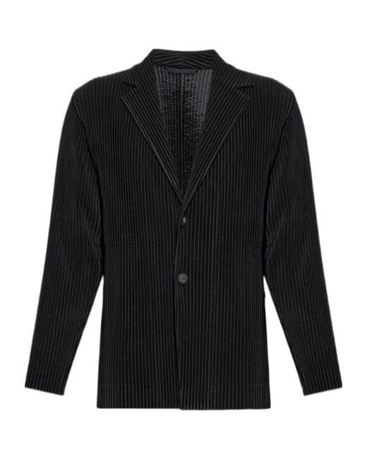 Homme Plissé Issey Miyake Blue Plissé-Effect Notched-Lapel Jacket for men
